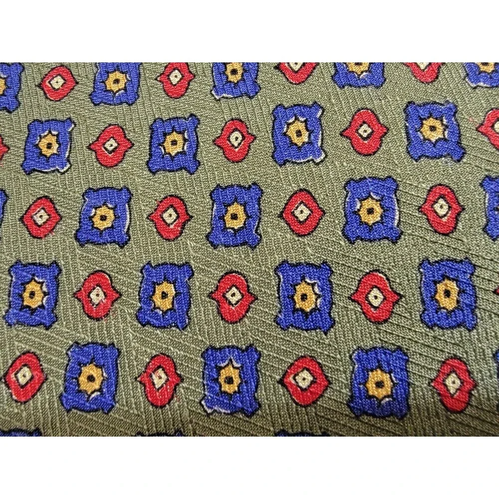 VTG 90s‎ Polo Ralph Lauren green foulard geometric 100% silk hand made tie USA